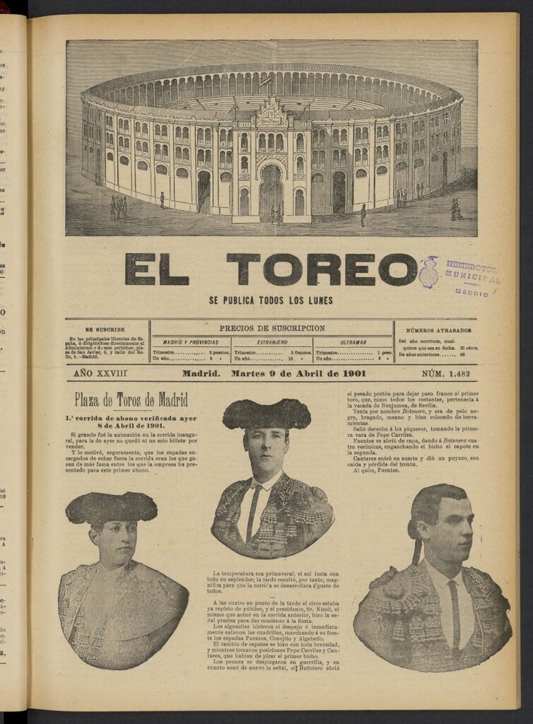 Miniatura de El Toreo: suplemento a "La Correspondencia Teatral" del 9 de abril de 1901, nº 1482