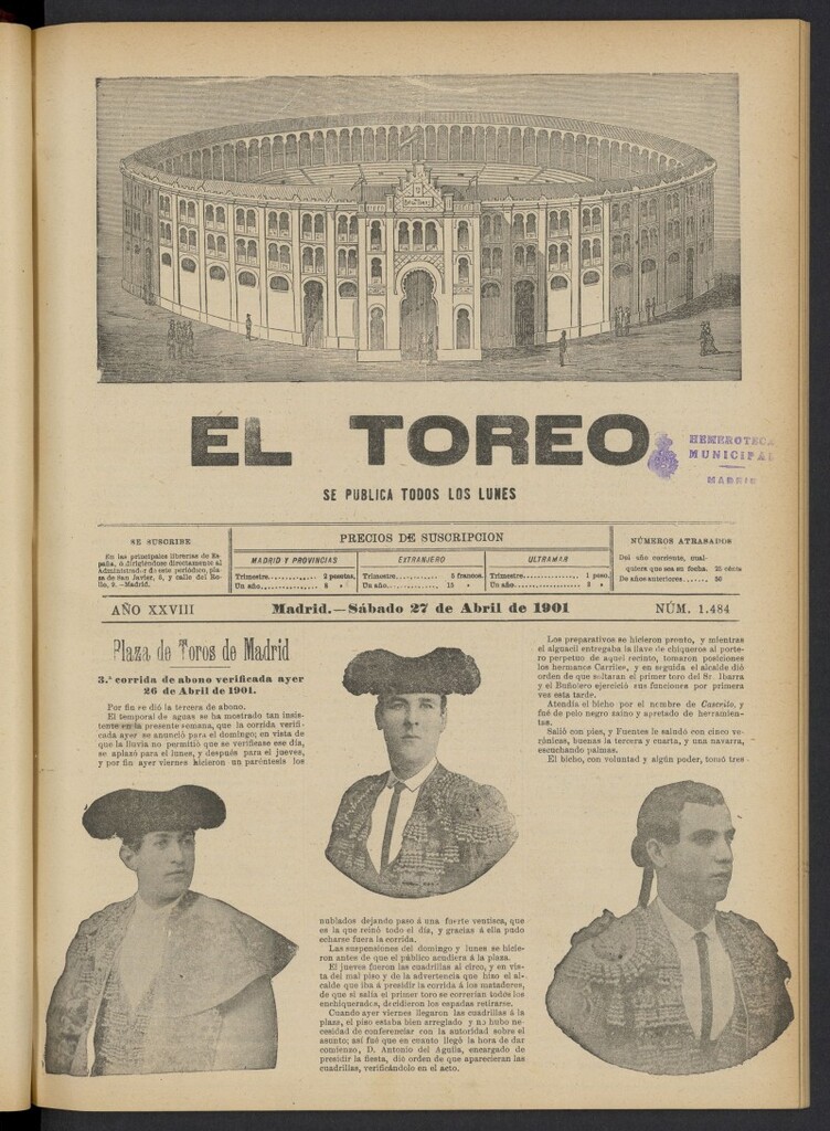Miniatura de El Toreo: suplemento a "La Correspondencia Teatral" del 27 de abril de 1901, nº 1484