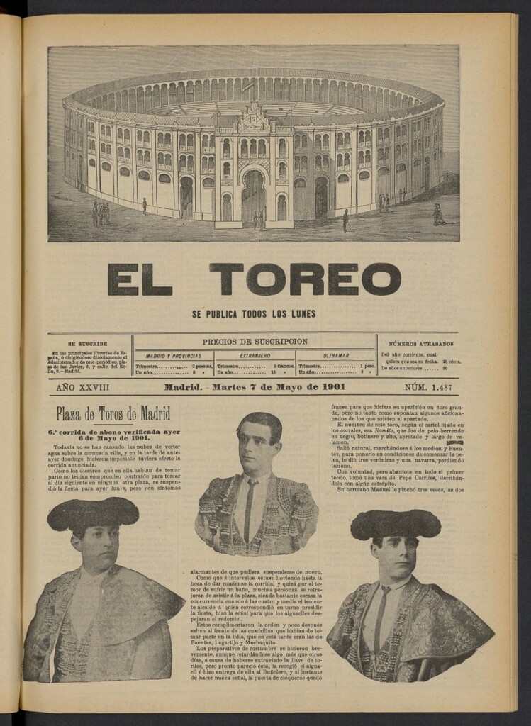 Miniatura de El Toreo: suplemento a "La Correspondencia Teatral" del 7 de mayo de 1901, nº 1487