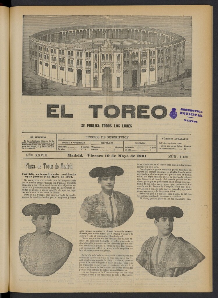 Miniatura de El Toreo: suplemento a "La Correspondencia Teatral" del 10 de mayo de 1901, nº 1488