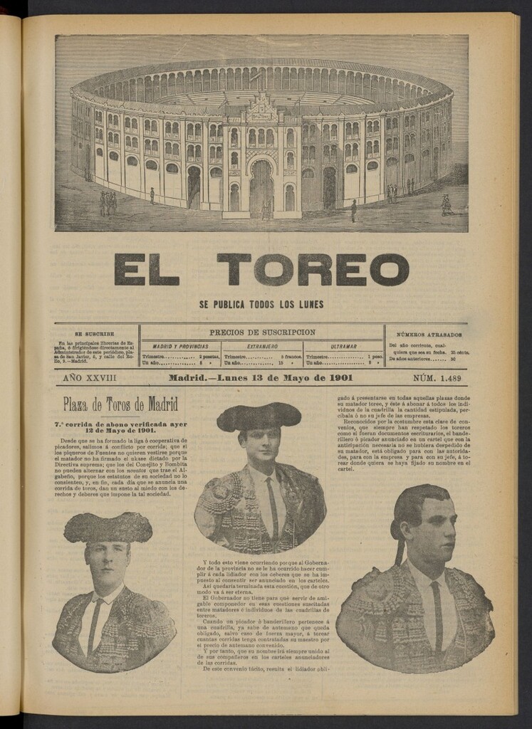 Miniatura de El Toreo: suplemento a "La Correspondencia Teatral" del 13 de mayo de 1901, nº 1489