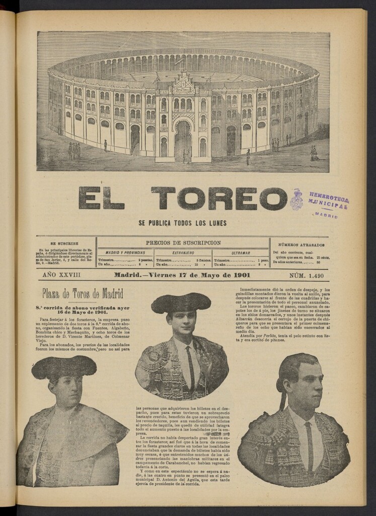 Miniatura de El Toreo: suplemento a "La Correspondencia Teatral" del 17 de mayo de 1901, nº 1490