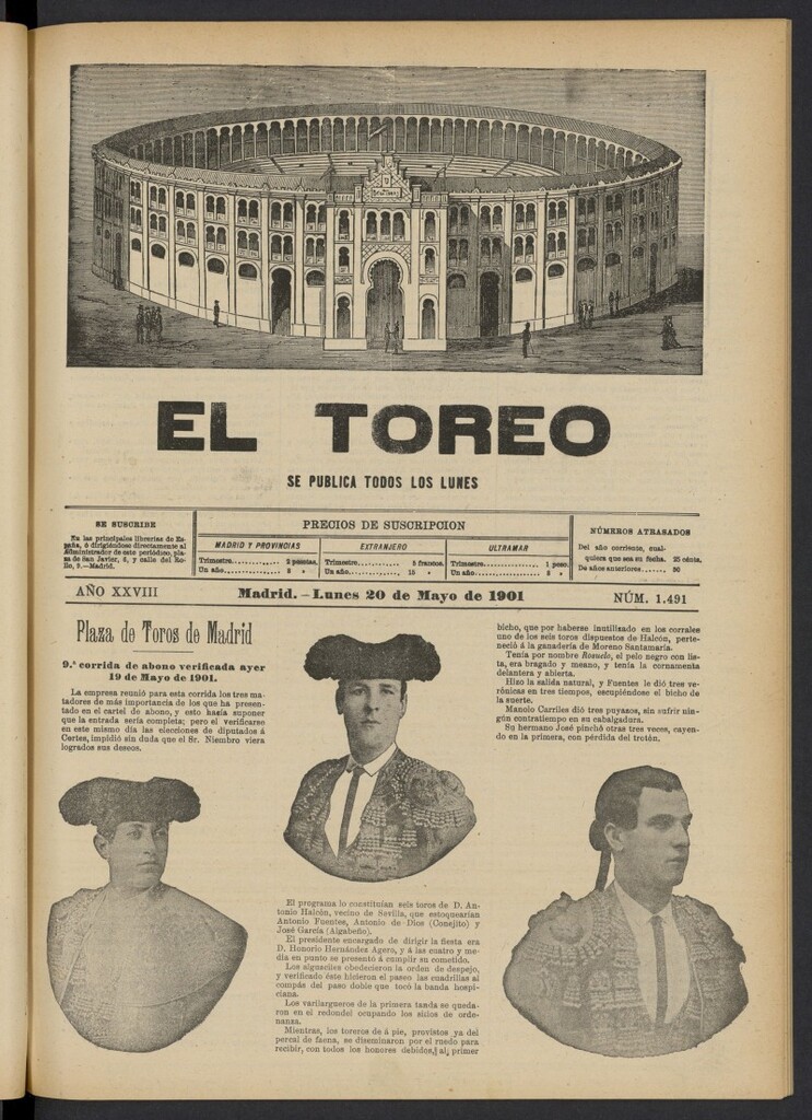 Miniatura de El Toreo: suplemento a "La Correspondencia Teatral" del 20 de mayo de 1901, nº 1491