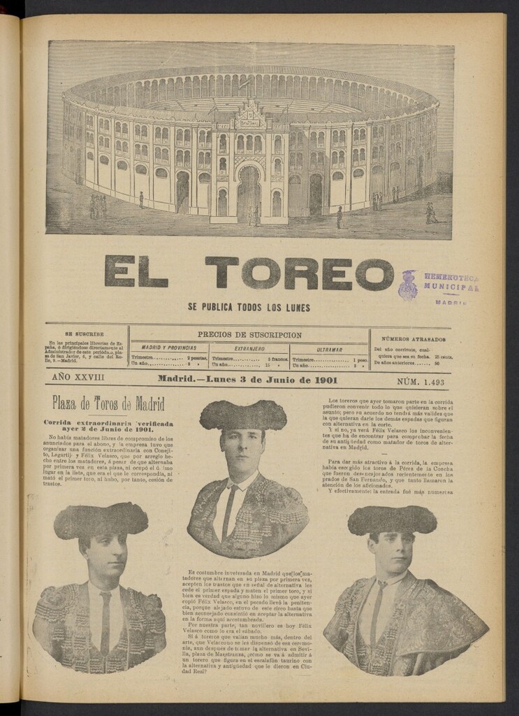 Miniatura de El Toreo: suplemento a "La Correspondencia Teatral" del 3 de junio de 1901, nº 1493