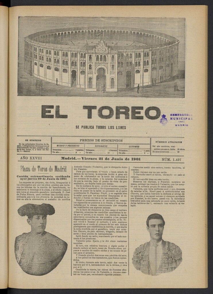 Miniatura de El Toreo: suplemento a "La Correspondencia Teatral" del 21 de junio de 1901, nº 1497