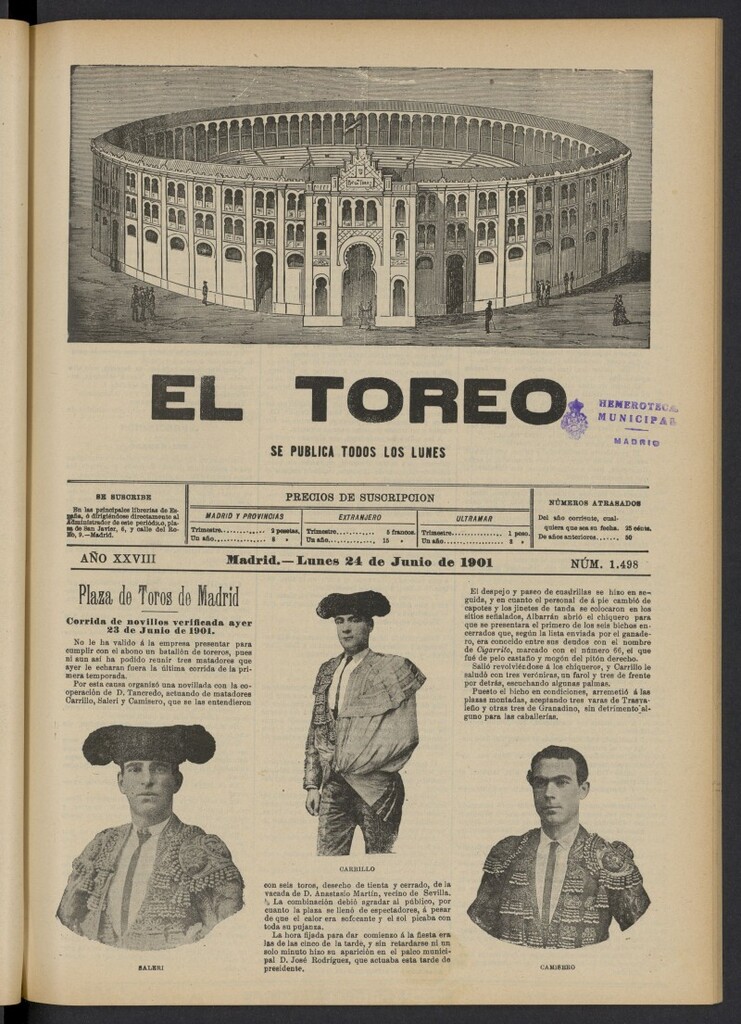 Miniatura de El Toreo: suplemento a "La Correspondencia Teatral" del 24 de junio de 1901, nº 1498