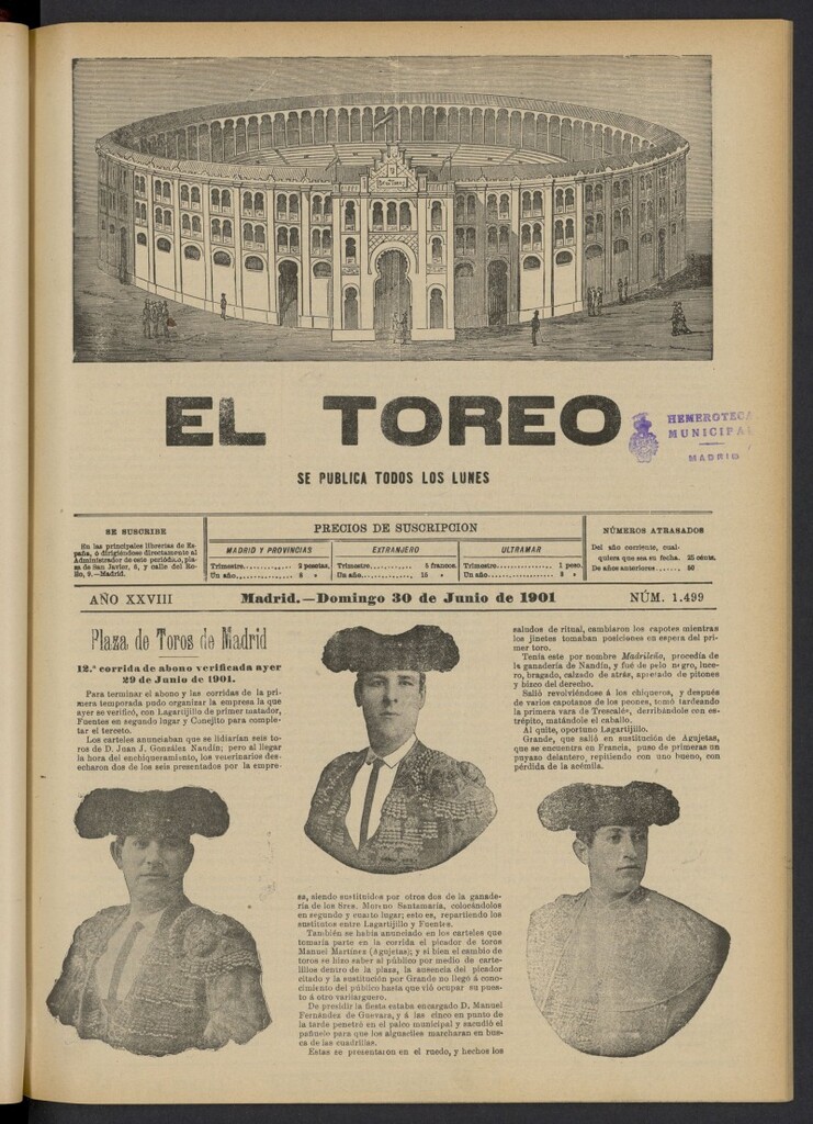 Miniatura de El Toreo: suplemento a "La Correspondencia Teatral" del 30 de junio de 1901, nº 1499