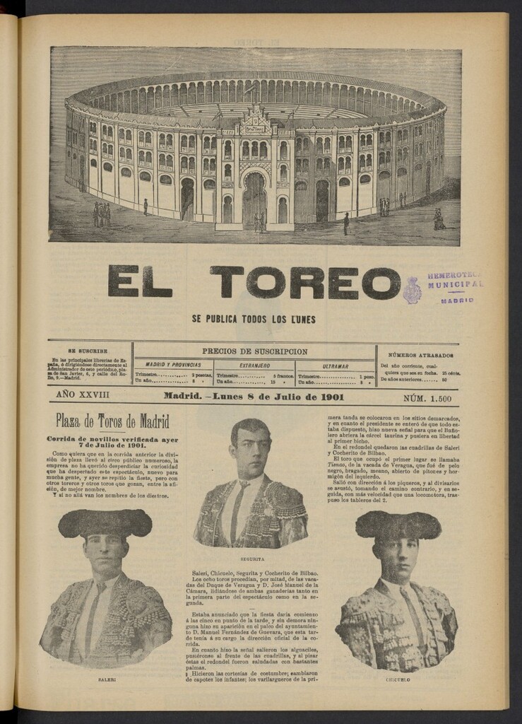 Miniatura de El Toreo: suplemento a "La Correspondencia Teatral" del 8 de julio de 1901, nº 1500