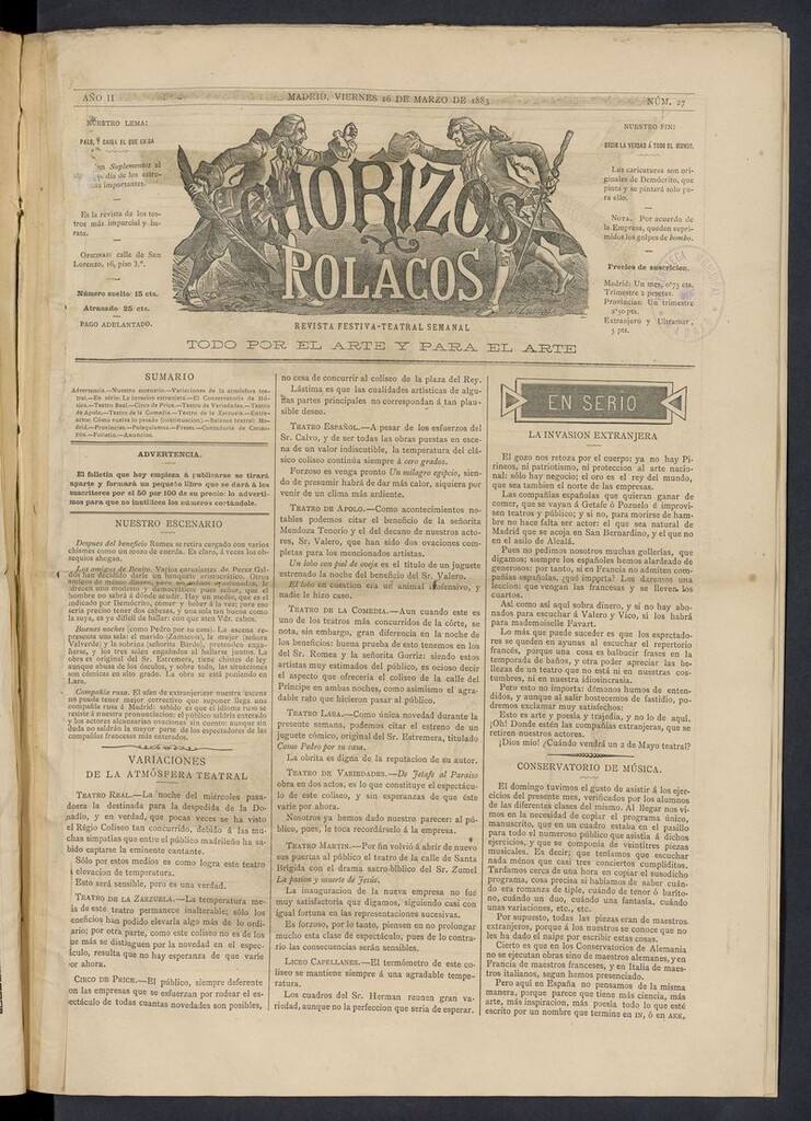 Miniatura de Chorizos y Polacos: revista festiva-teatral del 16 de marzo de 1883
