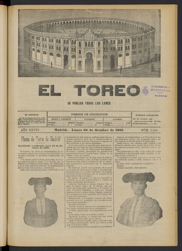 Miniatura de El Toreo: suplemento a "La Correspondencia Teatral" del 28 de octubre de 1901, nº 1516