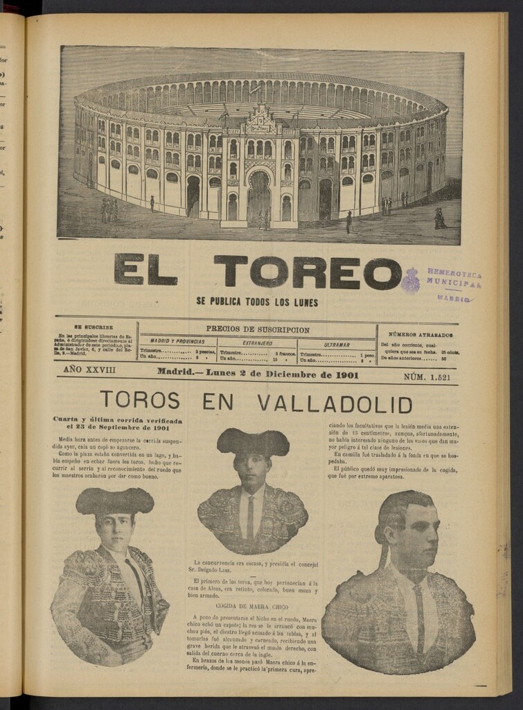 Miniatura de El Toreo: suplemento a "La Correspondencia Teatral" del 2 de diciembre de 1901, nº 1521