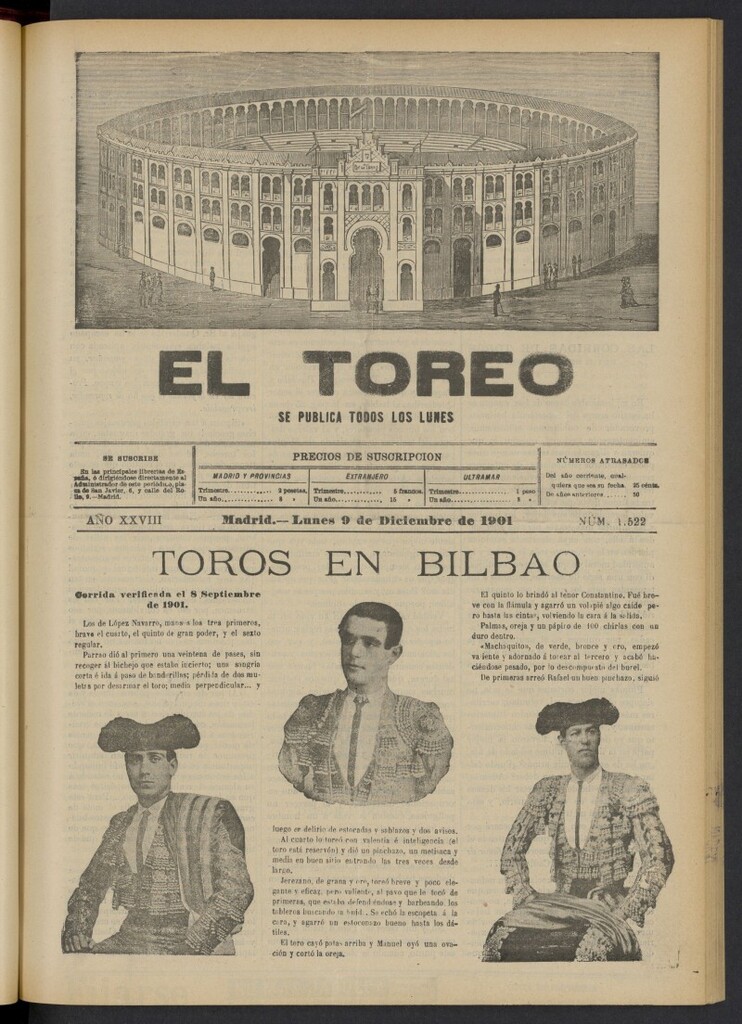 Miniatura de El Toreo: suplemento a "La Correspondencia Teatral" del 9 de diciembre de 1901, nº 1522