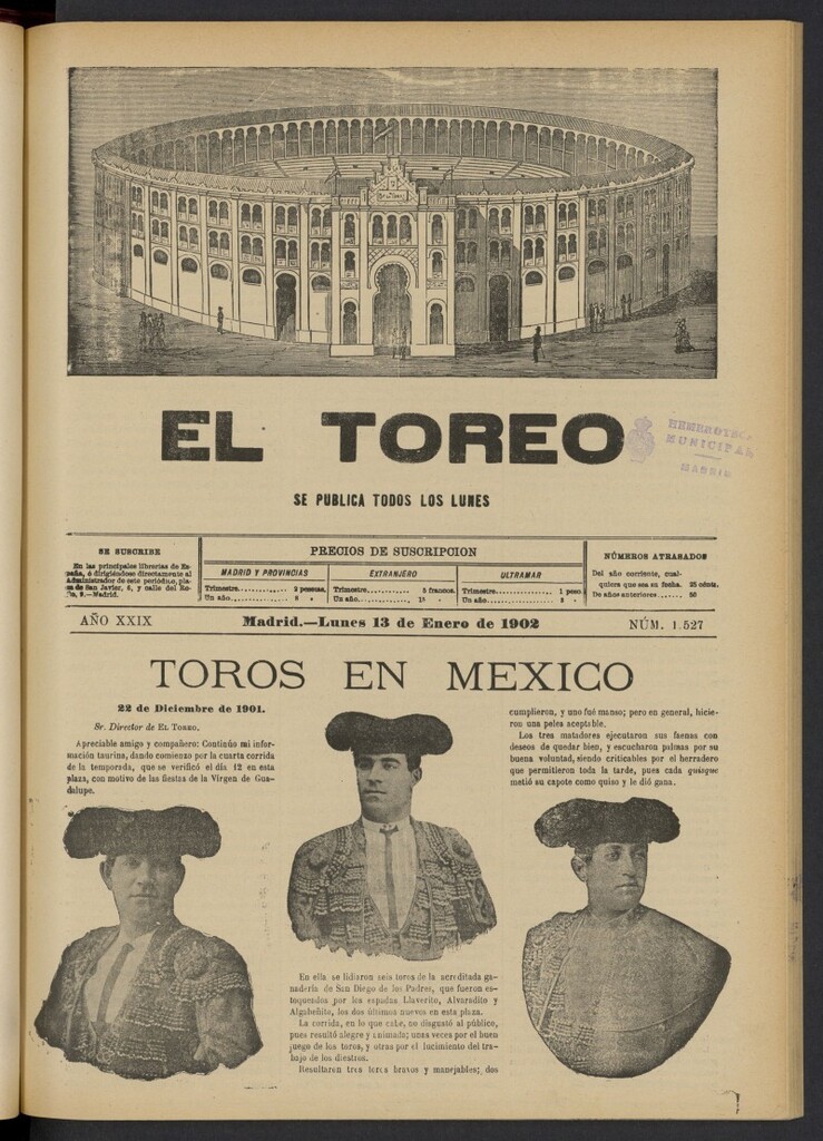 Miniatura de El Toreo: suplemento a "La Correspondencia Teatral" del 13 de enero de 1902, nº 1527