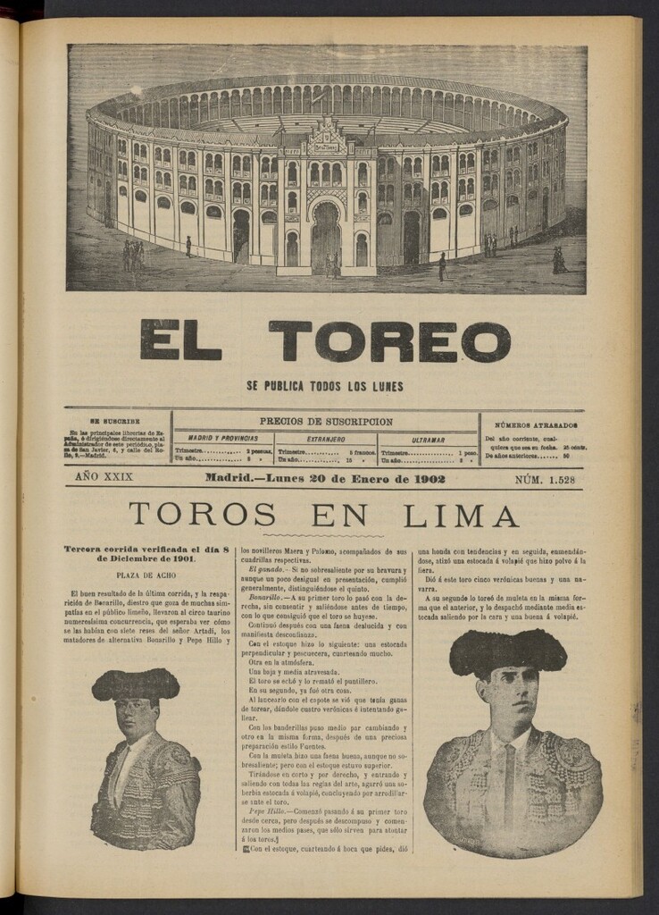 Miniatura de El Toreo: suplemento a "La Correspondencia Teatral" del 20 de enero de 1902, nº 1528