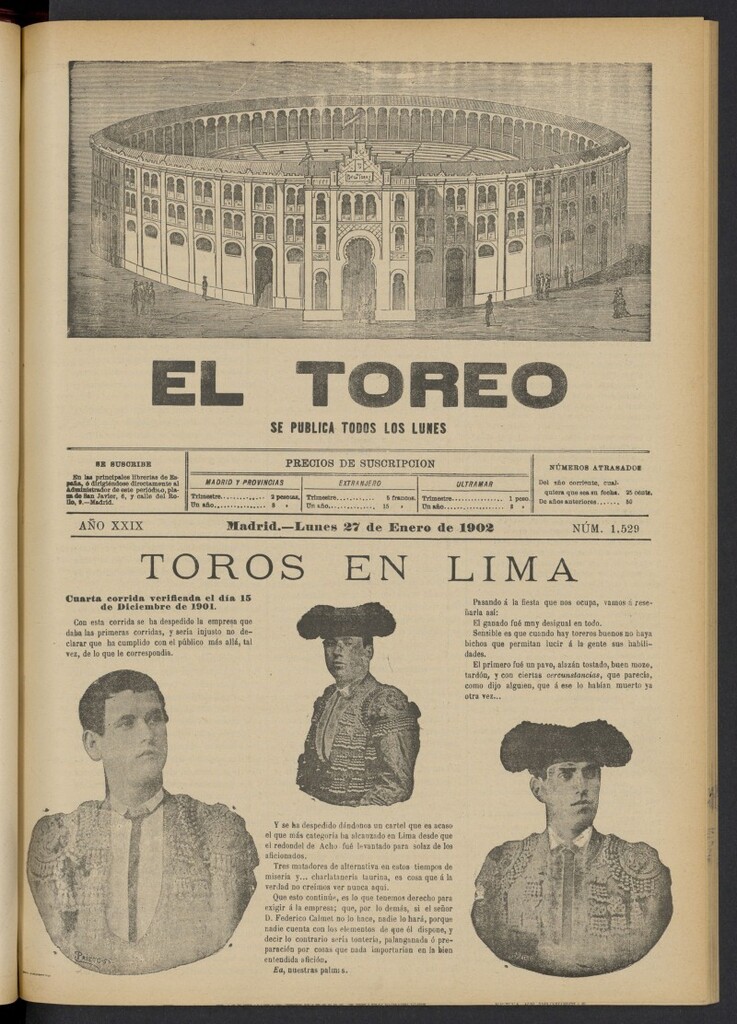 Miniatura de El Toreo: suplemento a "La Correspondencia Teatral" del 27 de enero de 1902, nº 1529