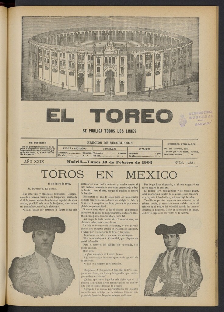 Miniatura de El Toreo: suplemento a "La Correspondencia Teatral" del 10 de febrero de 1902, nº 1531