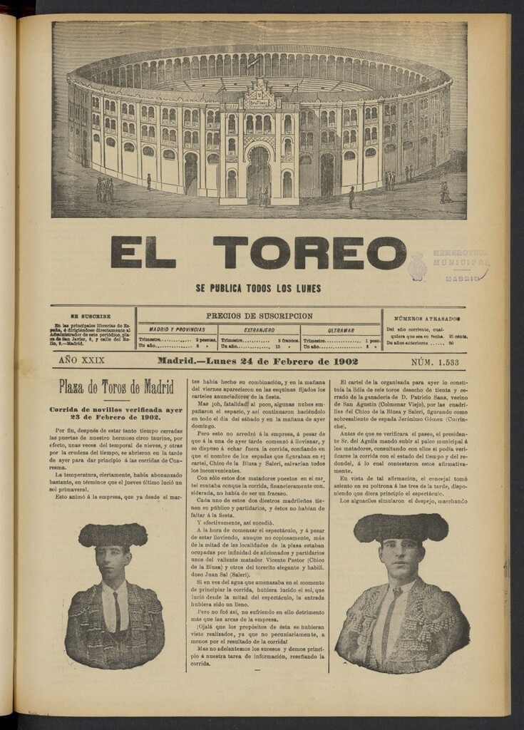 Miniatura de El Toreo: suplemento a "La Correspondencia Teatral" del 24 de febrero de 1902, nº 1533