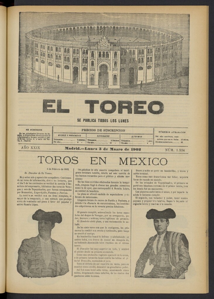 Miniatura de El Toreo: suplemento a "La Correspondencia Teatral" del 3 de marzo de 1902, nº 1534