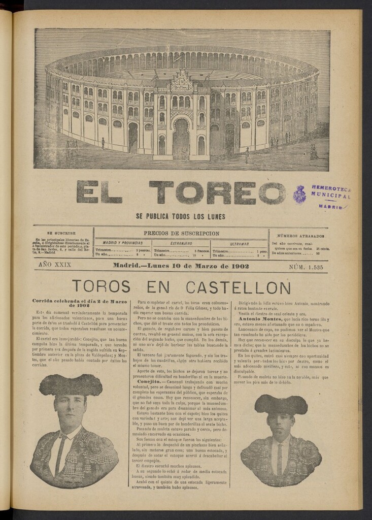 Miniatura de El Toreo: suplemento a "La Correspondencia Teatral" del 10 de marzo de 1902, nº 1535