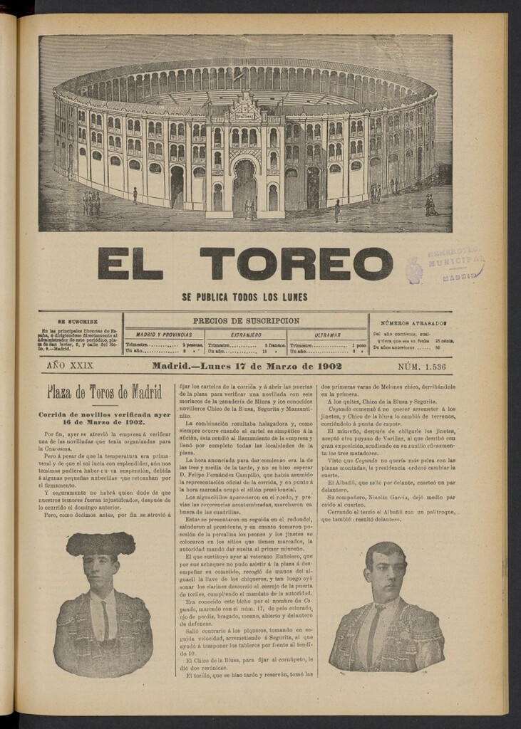 Miniatura de El Toreo: suplemento a "La Correspondencia Teatral" del 17 de marzo de 1902, nº 1536