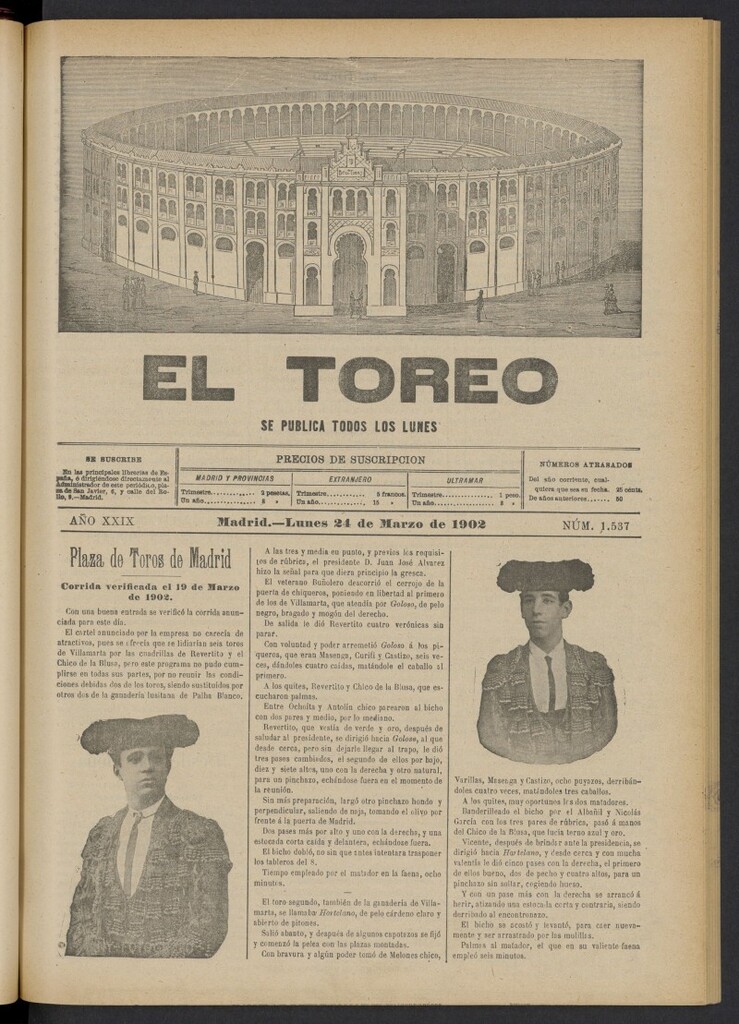 Miniatura de El Toreo: suplemento a "La Correspondencia Teatral" del 24 de marzo de 1902, nº 1537