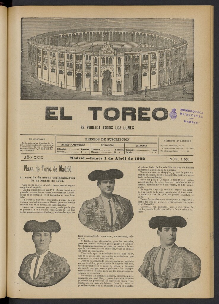 Miniatura de El Toreo: suplemento a "La Correspondencia Teatral" del 1 de abril de 1902, nº 1539