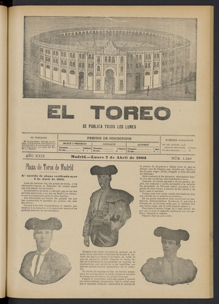 Miniatura de El Toreo: suplemento a "La Correspondencia Teatral" del 7 de abril de 1902, nº 1540