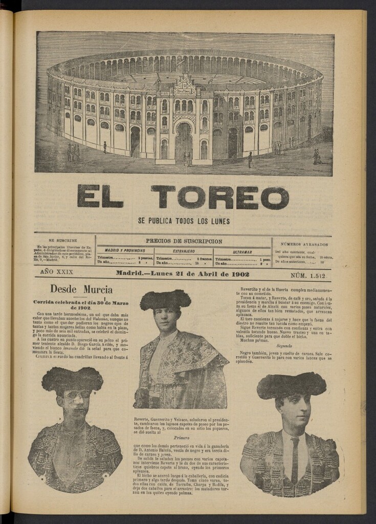 Miniatura de El Toreo: suplemento a "La Correspondencia Teatral" del 21 de abril de 1902, nº 1542