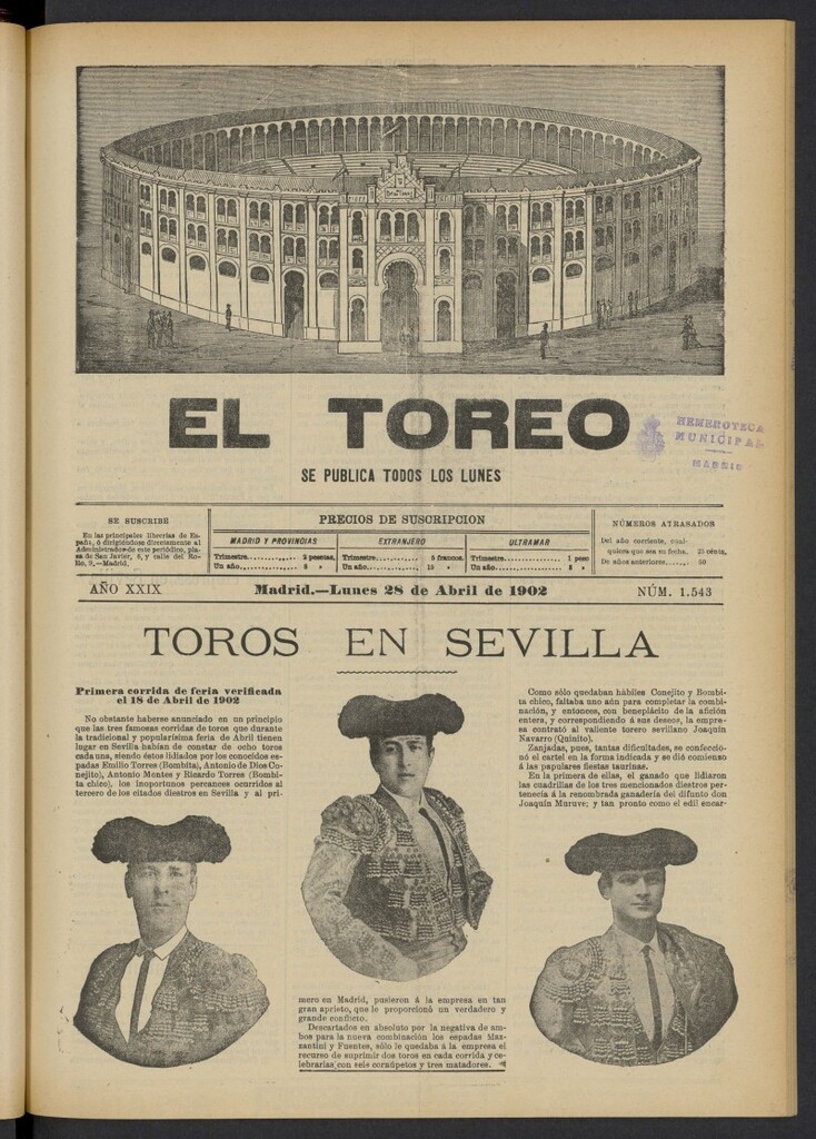 Miniatura de El Toreo: suplemento a "La Correspondencia Teatral" del 28 de abril de 1902, nº 1543