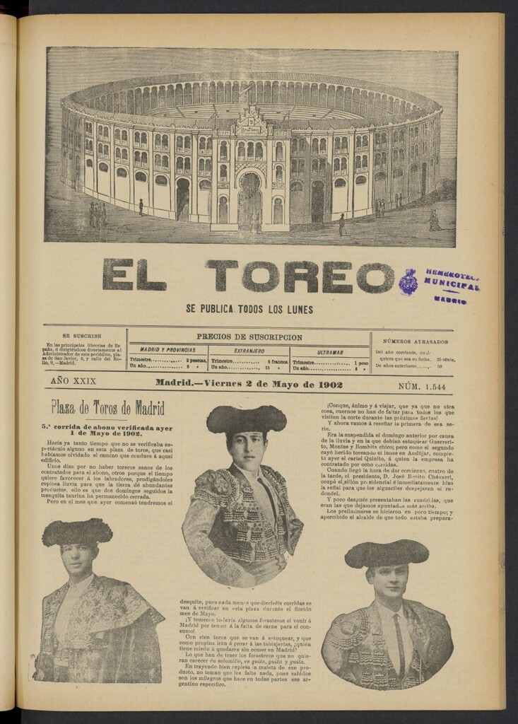 Miniatura de El Toreo: suplemento a "La Correspondencia Teatral" del 2 de mayo de 1902, nº 1544