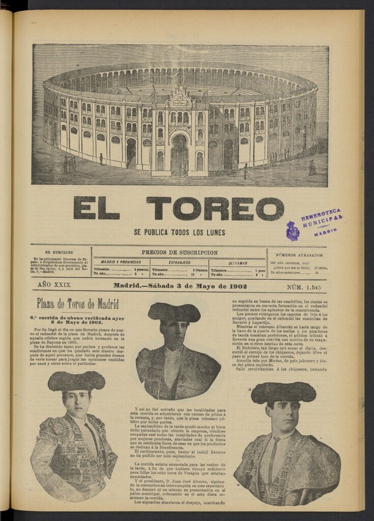 Miniatura de El Toreo: suplemento a "La Correspondencia Teatral" del 3 de mayo de 1902, nº 1545