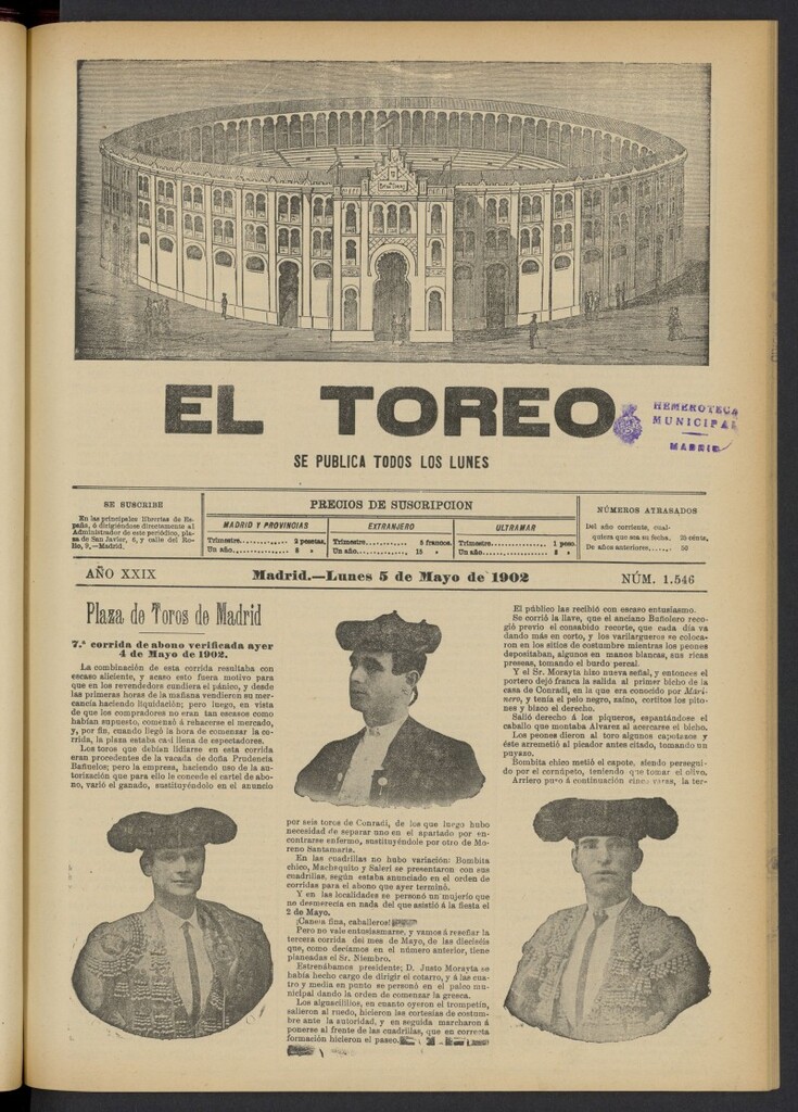 Miniatura de El Toreo: suplemento a "La Correspondencia Teatral" del 5 de mayo de 1902, nº 1546