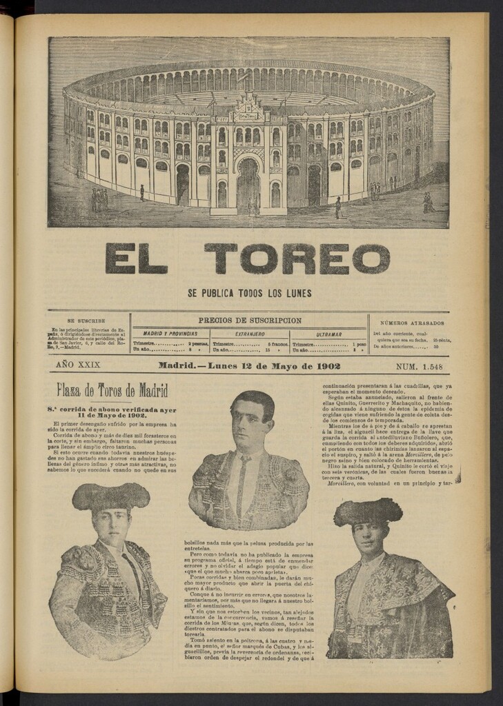 Miniatura de El Toreo: suplemento a "La Correspondencia Teatral" del 12 de mayo de 1902, nº 1548