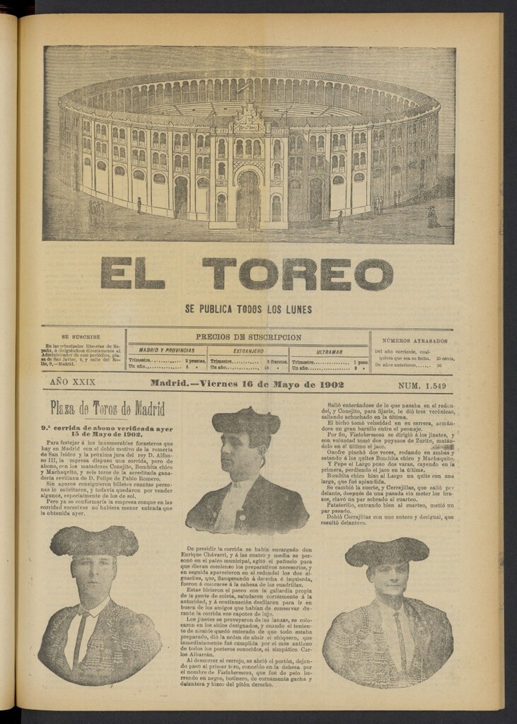 Miniatura de El Toreo: suplemento a "La Correspondencia Teatral" del 16 de mayo de 1902, nº 1549