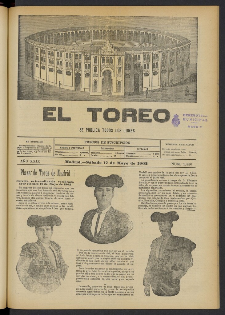 Miniatura de El Toreo: suplemento a "La Correspondencia Teatral" del 17 de mayo de 1902, nº 1550