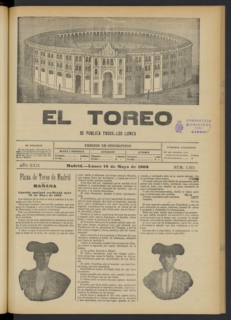 Miniatura de El Toreo: suplemento a "La Correspondencia Teatral" del 19 de mayo de 1902, nº 1551