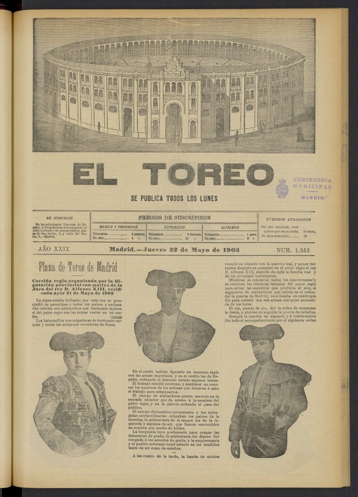 Miniatura de El Toreo: suplemento a "La Correspondencia Teatral" del 22 de mayo de 1902, nº 1552