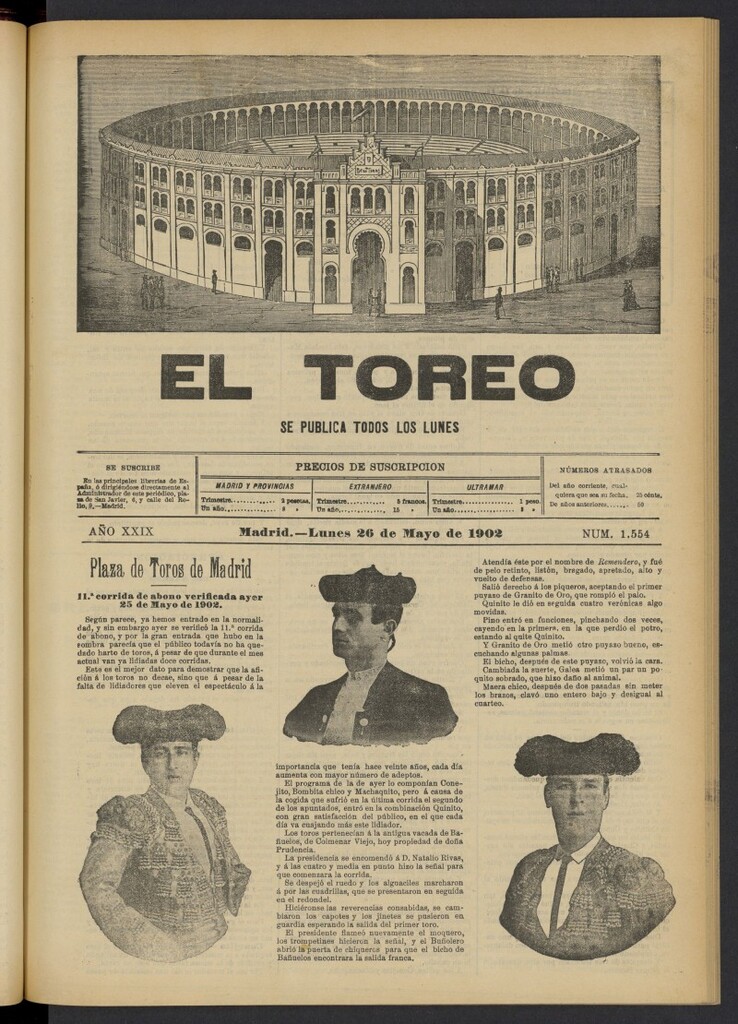 Miniatura de El Toreo: suplemento a "La Correspondencia Teatral" del 26 de mayo de 1902, nº 1554