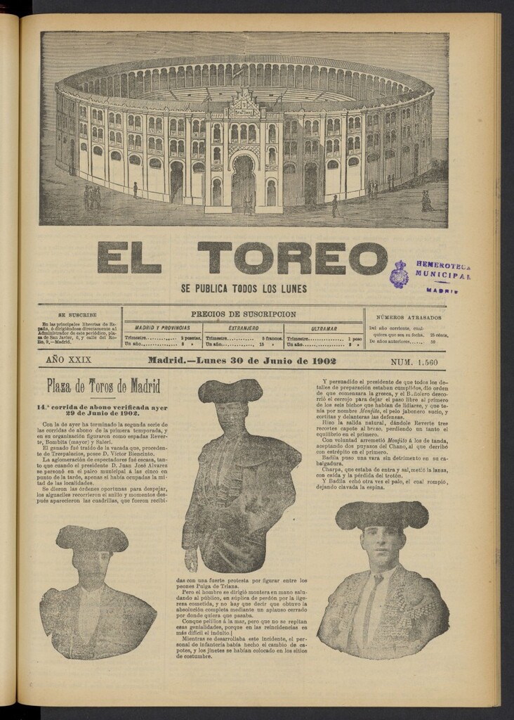 Miniatura de El Toreo: suplemento a "La Correspondencia Teatral" del 30 de junio de 1902, nº 1560