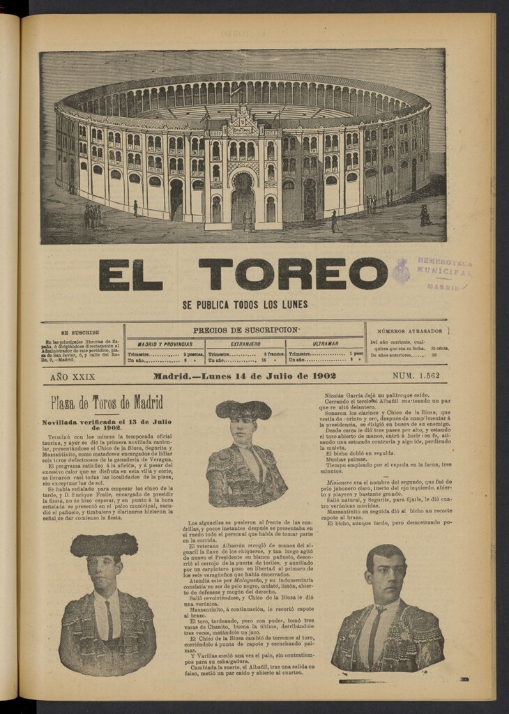 Miniatura de El Toreo: suplemento a "La Correspondencia Teatral" del 14 de julio de 1902, nº 1562