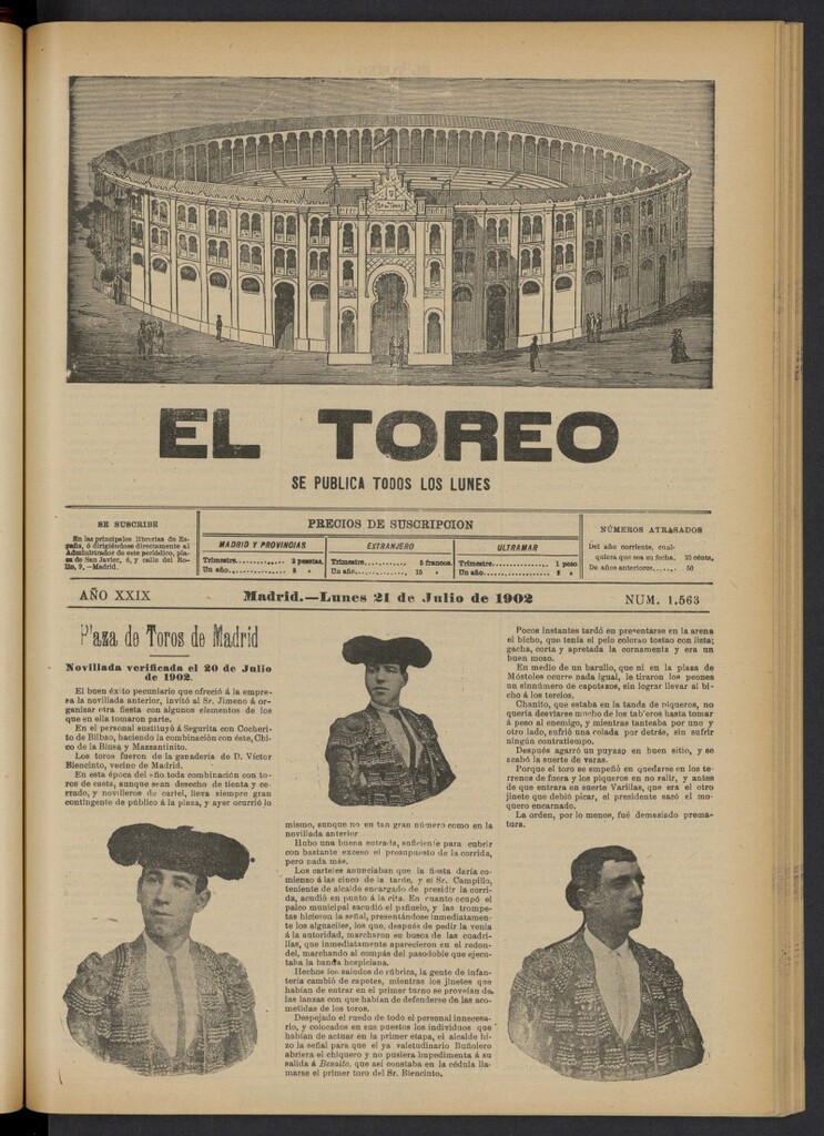 Miniatura de El Toreo: suplemento a "La Correspondencia Teatral" del 21 de julio de 1902, nº 1563