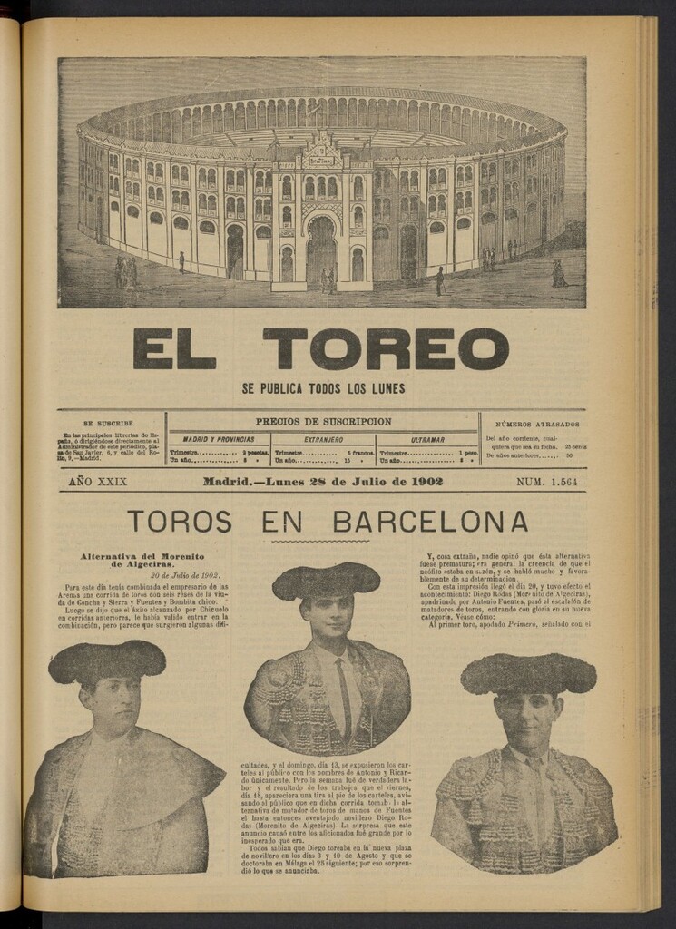 Miniatura de El Toreo: suplemento a "La Correspondencia Teatral" del 28 de julio de 1902, nº 1564