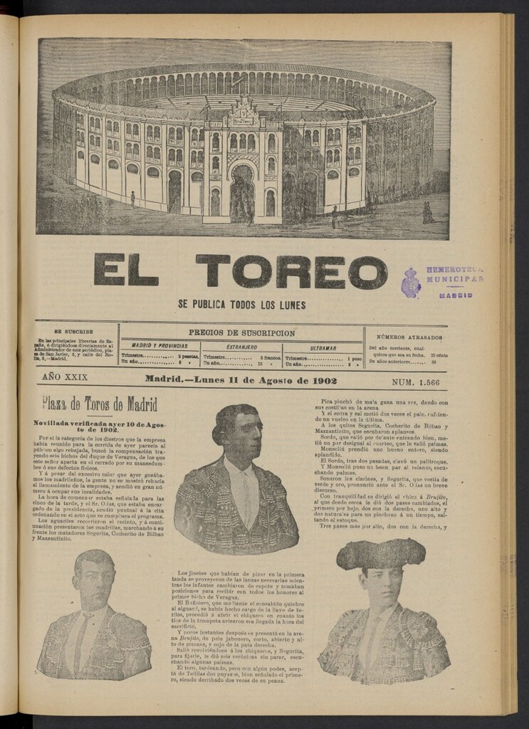 Miniatura de El Toreo: suplemento a "La Correspondencia Teatral" del 11 de agosto de 1902, nº 1566