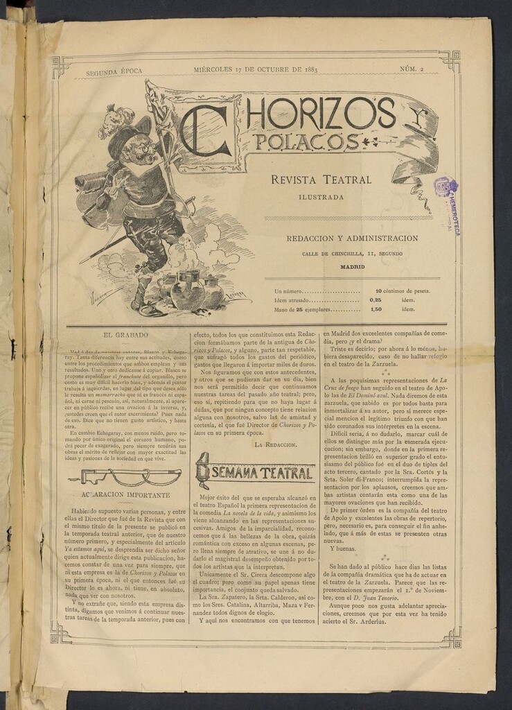 Miniatura de Chorizos y Polacos: revista festiva-teatral del 17 de octubre de 1883
