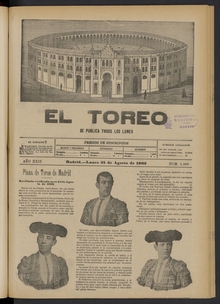 Miniatura de El Toreo: suplemento a "La Correspondencia Teatral" del 25 de agosto de 1902, nº 1568