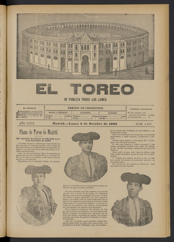 Miniatura de El Toreo: suplemento a "La Correspondencia Teatral" del 6 de octubre de 1902, nº 1575