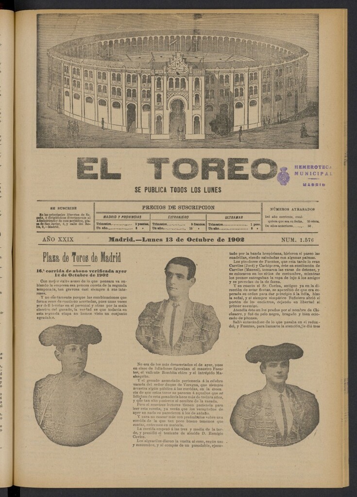 Miniatura de El Toreo: suplemento a "La Correspondencia Teatral" del 13 de octubre de 1902, nº 1576