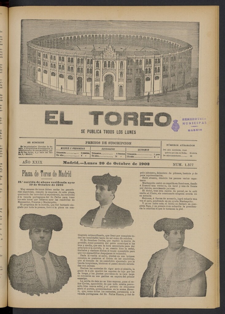 Miniatura de El Toreo: suplemento a "La Correspondencia Teatral" del 20 de octubre de 1902, nº 1577