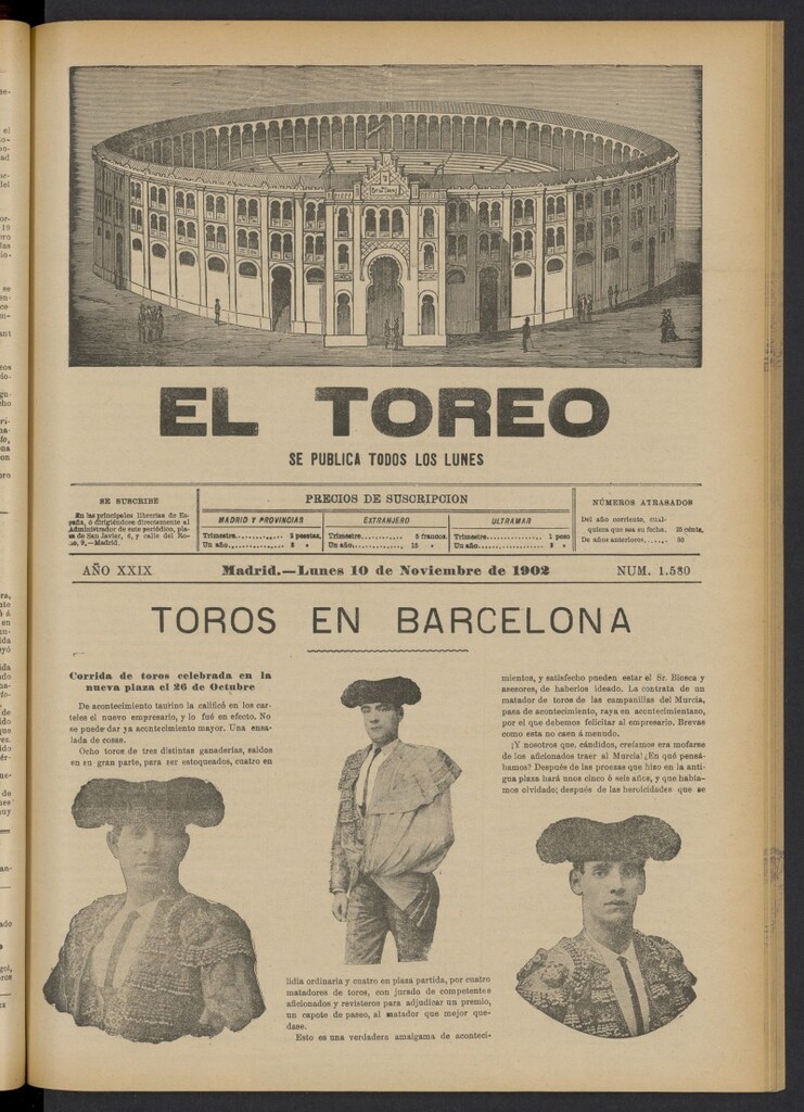 Miniatura de El Toreo: suplemento a "La Correspondencia Teatral" del 10 de noviembre de 1902, nº 1580