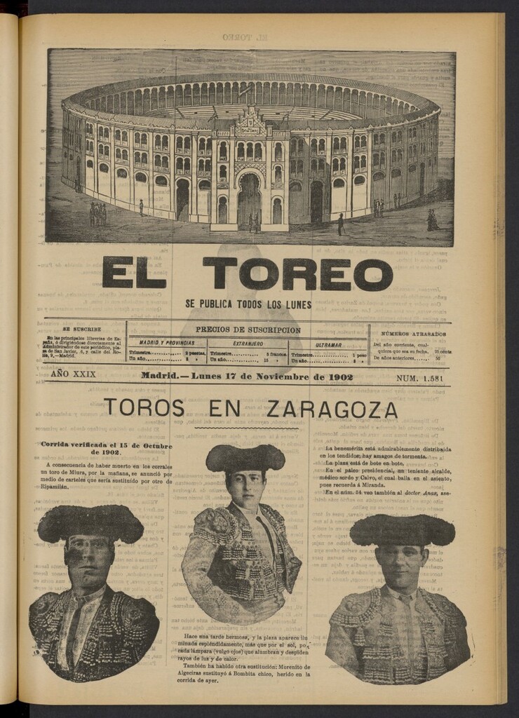 Miniatura de El Toreo: suplemento a "La Correspondencia Teatral" del 17 de noviembre de 1902, nº 1581